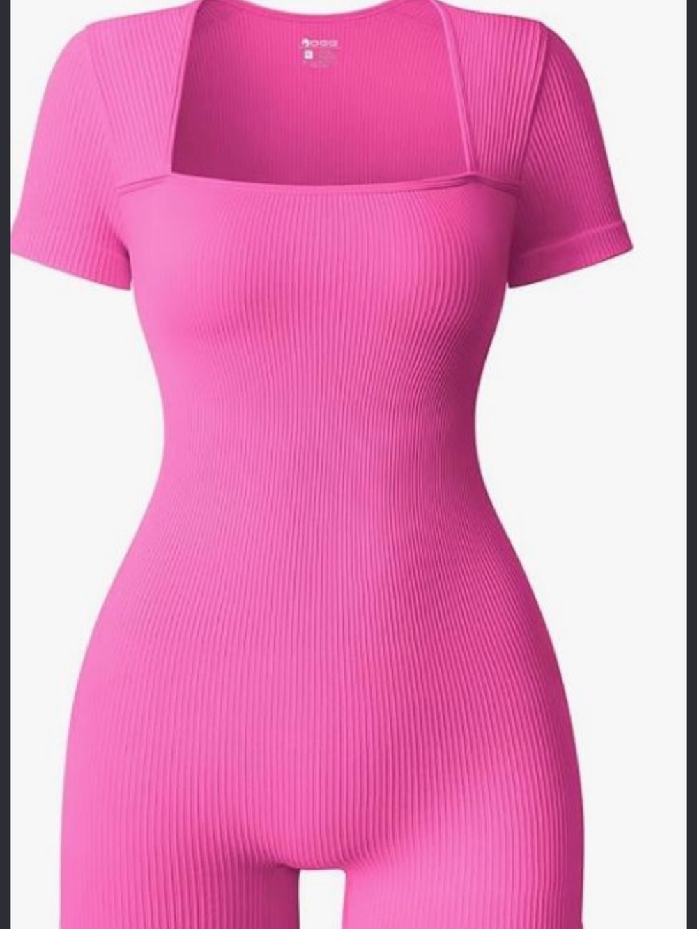 Square-Neck Ribbed Short-Sleeve Top in Hot Pink